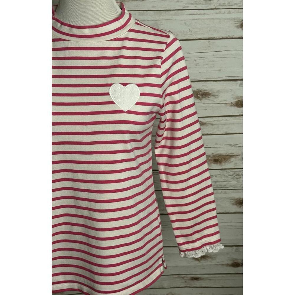 Talbots pink/white cotton striped lace eyelet trim mock neck top Size MP - Picture 4 of 8